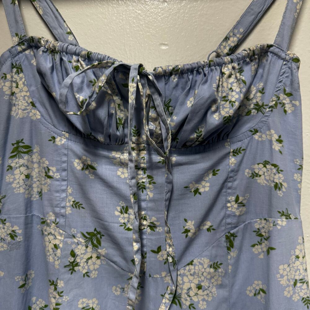 Sim & Sam Floral Maxi Empire Waist Dress M Blue Cotton Sundress Cottagecore Y2K - Picture 6 of 14